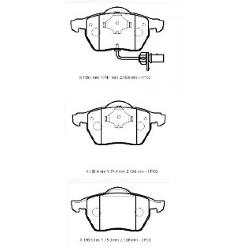 AUDI A3- 97/03; ÖN FREN BALATASI 1,8T/1,9TDI (1 KABLOLU)(DİSK)(156,4X73,8X19,6/74,1X19,6)(BRAMAX)