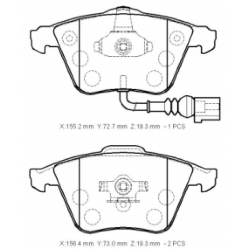 AUDI A3- 04/05; ÖN FREN BALATASI 1,6/2,0TFSI(1KABLOLU)(DİSK)(155,2X72,7X19,3/15;6,4X73X19,3)(BRAMAX)