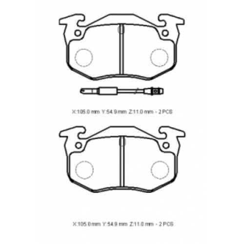 PEUGEOT 306- SD/HB- 93/96; ARKA FREN BALATASI (2 KABLOLU)(DİSK) (105X54,9X11)(BRAMAX)