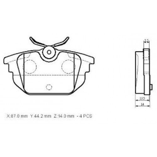 FIAT BRAVO- 97/03; ARKA FREN BALATASI (KABLOSUZ)(DİSK)(87x44.2x14)(BRAMAX)