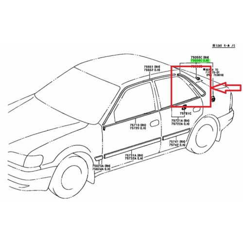 TOYOTA COROLLA- AE111- 99/00; ARKA KAPI ÇITASI (ARKA) SAG/SOL SET TOYOTA COROLLA- AE111- 99/00; ARKA KAPI ÇITASI (ARKA) SAG/SOL SET