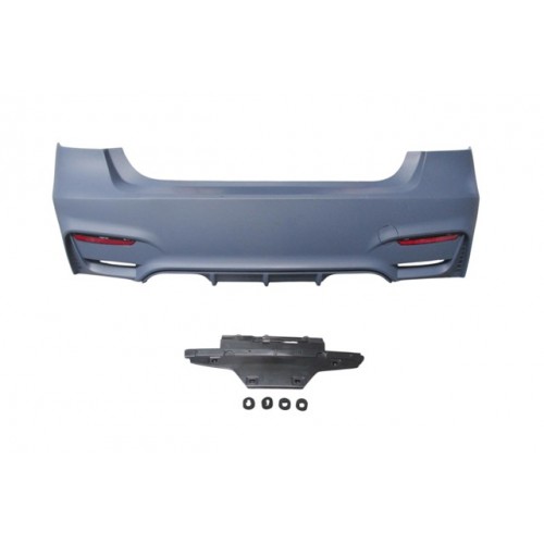(YENİ ÜRÜN!!!)BMW 3 SERI- F30- 12/18; ARKA TAMPON ASTARLI(SENSÖR YUVALI/REFLEKTÖRLÜ/KARLIKLI/ÇİFT EGZOS DELİKLİ)