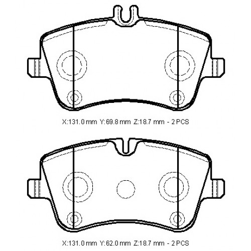 MERCEDES C CLASS- W203- 00/07; ÖN FREN BALATASI (KABLOSUZ)(DİSK)(131X69,8X18,7/131X62X18,7)(BRAM