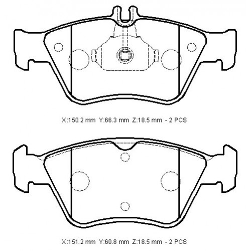 MERCEDES E CLASS- W210- 96/99; ÖN FREN BALATASI (KABLOSUZ)DİSK)150,2X66,3X18,5/151,2X60,8X18,5)BRAMA