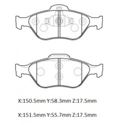 FORD FIESTA- 96/99; ÖN FREN BALATASI 1,25/1,3/1,4/1,6(DİSK(151,3X55,5X18,54/15;0,50X59X18,54(BRAMAX)