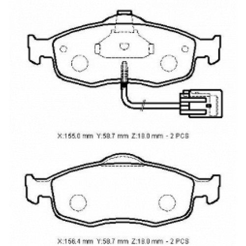 FORD MONDEO- 93/00; ÖN FREN BALATASI (2 KABLOLU) (DİSK) (155X58,7X18/15;6.4X58.7X18) (BRAMAX)